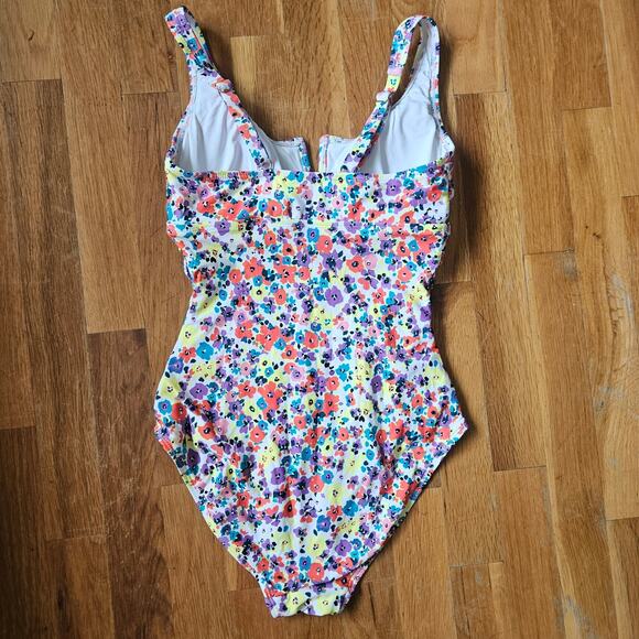 Anne Cole One Piece Swimsuit XS White Floral Ruched Tummy Control Feminine - Picture 9 of 12